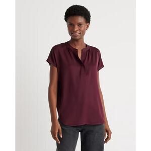 Quince Stretch Silk Dolman Sleeve Blouse Wine Red Size L NWT